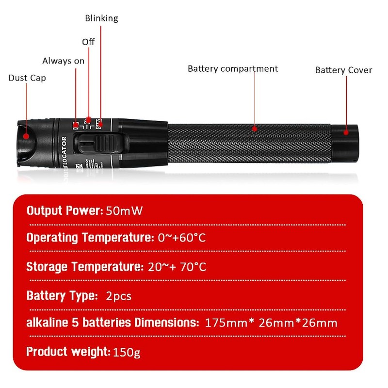 60 mW Visual Fault Locator Fibre Optic Cable Tester, Optical