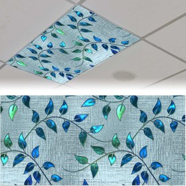 MECVU 2 Pack Fluorescent Light Covers 4 X 2 Feet Blue Leaves Magnetic Light Cover for Drop Ceiling, Fluorescent Ceiling Shade Filters for Office Classroom Home Hospital Decor