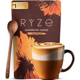 RYZE SUPERFOODS Mushroom Medium Roast Coffee USDA Organic with 6 Adaptogenic Mushrooms, USA Grown Instant Coffee for Better Energy, Focus Digestion Immunity with Lions Mane & Turkey Tail 30 Servings