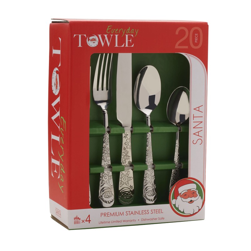 Towle Everyday Santa 20 Piece 18.0 Stainless Steel Flatware Set,