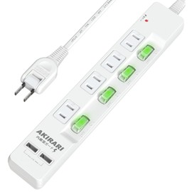 Power Strip with USB, White, 3.3 ft (1 m), AC Outlet, 4 Ports, USB-A, 2 Ports, Table Tap, Includes Individual Switch, Wall Mount, Tabletop, Power Saving Tap, USB Charging, Smartphone Charging,