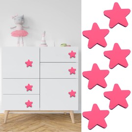 VJUYSW 6 Wooden Cabinet Knobs for Children's Room, Furniture Knobs in Various Animal Shapes, Wooden Handles for Cupboards, Door Knobs for Children (Pink Stars)