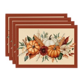 Artoid Mode Fall Harvest Corns Pumpkins Placemats Set of 4, 12x18 Inch Thanksgiving Vintage Table Mats for Dining Party Decoration