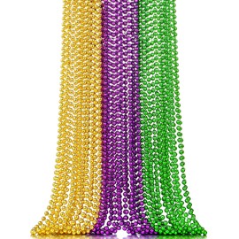 JoyGala 24PCS Bulk Parade Beads - Colorful Mardi Gras Bead Necklaces for Adults - Party Decorations & 33" Festival Parade Throw Accessories Bulk Beads for Wedding, Birthday (24, 3 Colors)
