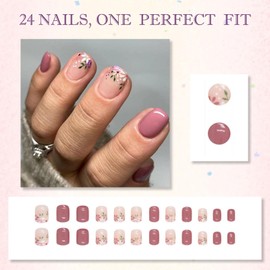 24PCS Press-on Nails with Accessory Tools, Vintage Flower Cluster Design with Delicate Detailing, French Tip Acrylic Fake Nails, 12 Sizes Stick-On Nail Kit for Women DIY Use, Elegant and Beautiful