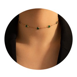 Gold Fashion Trend Simple Green Rhinestone Women's Short Single Layer Necklace Clavicle Chain Choker Necklace For Women And Girls