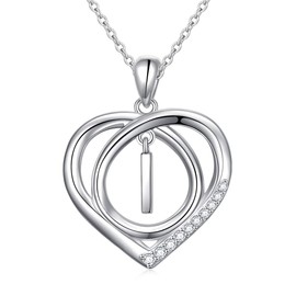 Jewelry Sterling Silver Initial Letter Alphabet A to Z Love Heart Cubic Zirconia Pendant Necklace Gift for Women, Sterling Silver