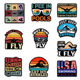 (Set of 10) Swimming Sticker I Pee in Pools, Eat My Bubbles, Nobody Cares Swim Faster Waterproof Vinyl Decal Gift Suitable for ​​Water Bottles Laptop Car 3 Inches