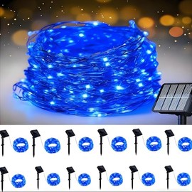 Kittmip 12 Pcs Mini Solar String Lights Solar Mini Teeny Tiny Fairy Firefly Twinkle Light Waterproof 16ft 50 LEDs Garden String for Outdoor Garden Backyard Christmas Decoration(Blue Light)