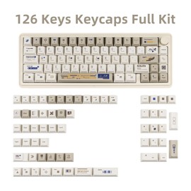 JOLINTAL Retro Beige PBT Keycaps Set, 126 Keys Cherry Profile Key Caps Set, Dry and Oil Resistant Dye Sub Custom Keycaps Cherry MX Key Caps for ANSI Mechanical Gaming Keyboard
