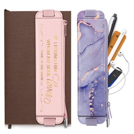 CaseBot Pack of 2 Pencil Case, PU Material Pencil Case with Elastic Band, Stationery Zip Pocket for Diary, Notebook, School Supplies, Tablets, Pink Gold & Marble Purple, Slim and compact