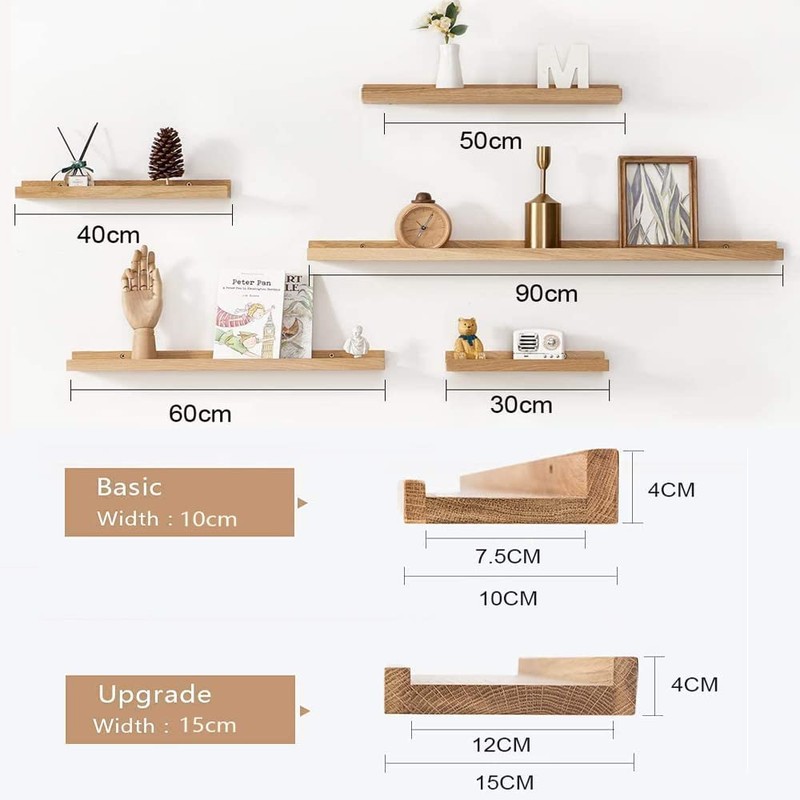 Gieanoo Floating Shelf, 30cm Solid Oak Wood Rustic Shelf Wall