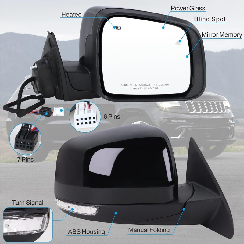 Lqito Right Passenger Side Mirror Fits 2014-2021 Jeep Grand Cherokee