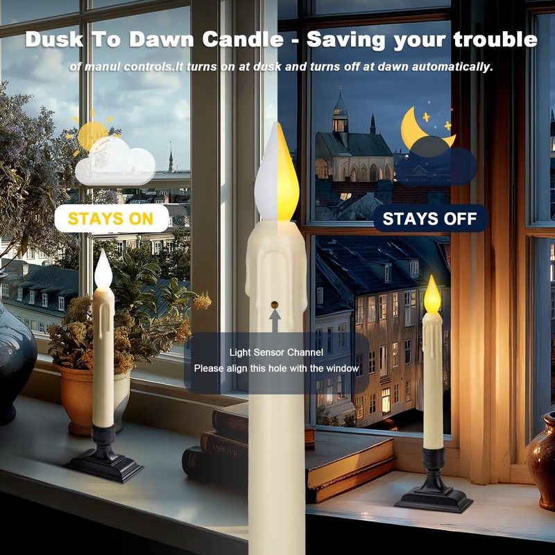 Meigic 6 Pcs Sensor Dawn to Dusk Window Candles, Flickering