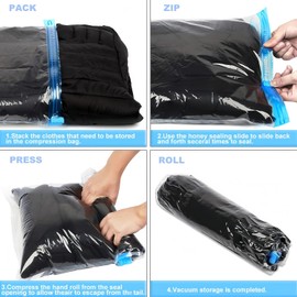 Bolsas Vacio Ropa Enrollada a Mano,12 PCS Bolsas de Compresión para Viaje,Bolsa de Almacenamiento al vacío Ahorradoras de Espacio,4 Tamaños(70x50cm/60x40cm/50x40/50x35cm) No Requiere Bomba