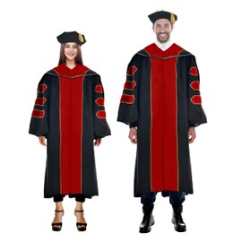 Gradois Deluxe Graduation Gown and Hood with Gold Piping - Doctoral Regalia