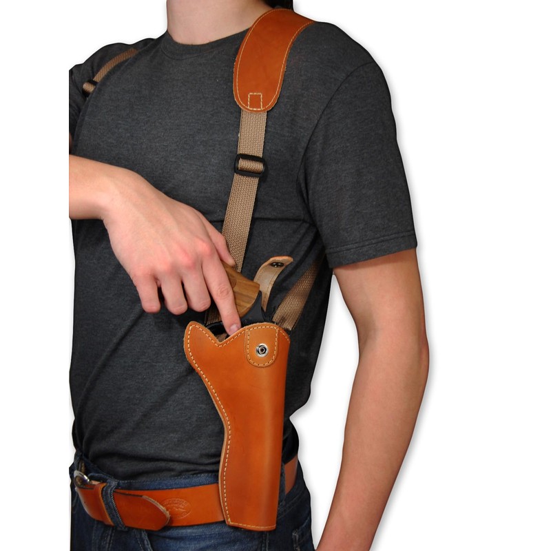 Barsony Saddle Tan Leather Cross Harness Vertical Shoulder Holster for