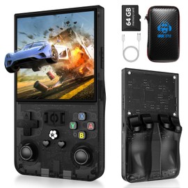 R36MAX Retro Gaming Console, Handheld Game Console with 4000mAh Battery 4.0”IPS Screen, Open Source Linux System, 64GB TF Card Portable Pocket Arcade, Transparent Black