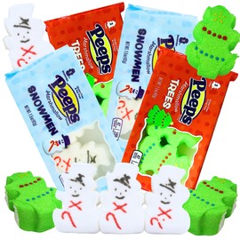Christmas Peeps Marshmallows, Trees and Snowmen, Holiday Dessert Toppers, 12 Candies Total, (Pack of 4)