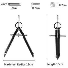 JeoPoom Geometry Compass, Metal Compass, Precision Compass, Drawing Compass, Includes Lock Wheel and Extra Lead Refills, for Technical Drawing Accessories, Makes 24cm Circle(Black)