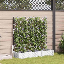 SKM Garden Planter with Trellis 3 pcs White 47.2x15.7x49.4 in,White (Weight 13.56KG)