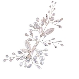 Silver leaf hair clip accessories, handmade edge clip headwear, leaf pearl bridal hair accessories (Silvery, One size)