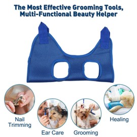 Rusmac Dog Grooming Hammock Harness for Dogs & Cats with Pet Nail Clipper Trimmer - Cat Hanger Sling for Trimming Clipping Nails- Dog Hammock Restraint Bag for Small Medium Large Dog （ Blue L