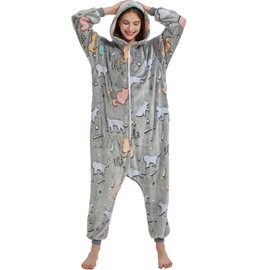 Christmas Women's Snug Fit Zip Up One-piece Pajamas, Glow In The Dark Tie Dye Hooded Onesies Costume (US, Alpha, Small, Regular, Regular, Black-Cat)