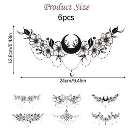 6 Sheets Fake Tattoos Body Tattoo Stickers for Women Chest Tattoo Waist and Back Reversible False Tattoos Temporary Tattoos for Sticking, Belly, Chest, Waterproof Women Tattoo Sticking