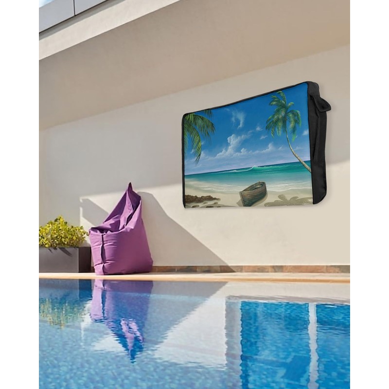 Outdoor TV Cover - Summer Palm Tree Ocean Beach Boat
