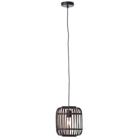 Lightbox Pendant Light Made of Real Rattan, 1x E27 Max. 40 Watt Metal/Rattan in Wood Dark / Black