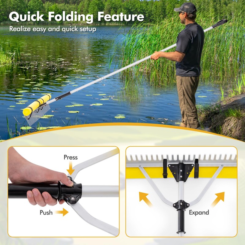 IRONMAX Lake Rake, 36’’ Folding Aluminum Aquatic Weed Rake Weed