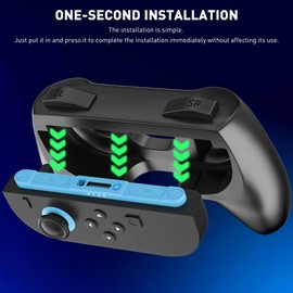 FUNDIARY Black Grip Case Compatible with Switch 2 Joycon, [Anti-Slip Grip + Quick-Release Mount]Controller Accessories Kit with 2 Switch 2 Steering Wheel, 2 Switch 2 Joycon Grip Cover and 8 Thumb Caps