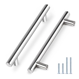 Probrico 20 Pack Kitchen Cabinet Handles 6-3/10“ Hole Center Polished Chrome Cabinet Pulls - Euro T Bar Drawer Pulls Stainless Steel Cabinet Hardware for Bathroom, Closet, Wardrobe