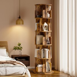 oneinmil Rotating Bookshelf, Rotating Bookcase for Small Space, 360° Corner Bookcase for Bedroom, Living Room, Study Room, 5 Tier, Brown