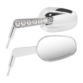 HCmotorku Motorcycle Muscle Rear View Mirrors with LED Turn Signals Fit For Harley VROD V-Rod VRSCF Road King Sportster (Chrome Clear Lens)