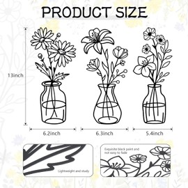 Homeily 3 Pcs Black Metal Flowers Wall Decor, Floral Wall Sculptures Minimalist Wall Art for Living Room Kitchen Bathroom Bedroom Cafe.