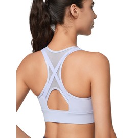 Yvette High Impact Zip Front Sports Bra Mesh Racerback Workout High Support Sports Bras for Women Large Breasts, Pastel Purple