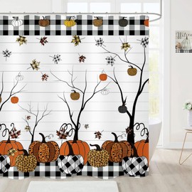 ZCHOMI - Cortina de ducha de calabaza a cuadros para otoño, diseño de búfalo, a cuadros, hojas de arce de otoño, cortinas de baño de tela de poliéster impermeable, cortina de baño de 72 x 72 pulgadas