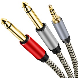 3.5mm to 2x6.35mm Cable,1/8 inch Male Stereo to Dual 1/4 Mono Male Audio Cable, 3.5mm TRS to Dual 6.35mm TS Y Splitter Breakout Cord,Splitter Compatible for Home Stereo Systems (15Ft)