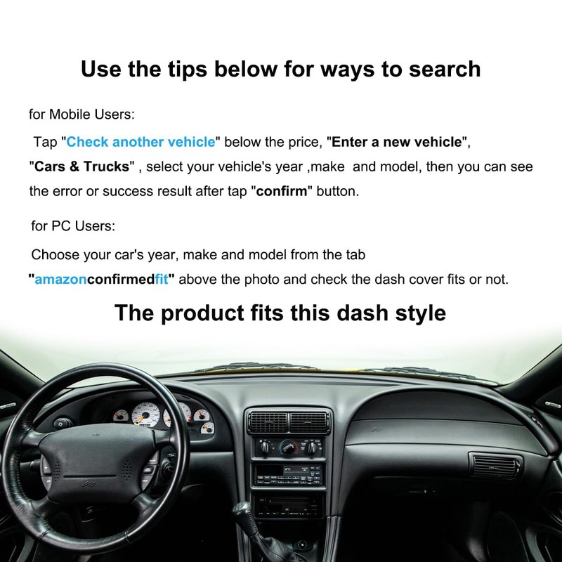 Yiz Dash Cover Mat for Ford Mustang Dashboard Pad Carpet