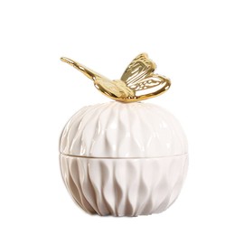 whungfa Golden Butterfly Cute Animal Ceramic Jewelry Box Ring Storage Jar Animal Candy Box for Keeping Holding Ring, Necklaces, Jewelry, Earring, Keys,wedding Candy, 4.2 Inch