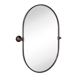 TEHOME Oval Oil Rubbed Bronze Pivot Bathroom Mirror Pill Shaped Tilting Bathroom Vanity Mirror Metal Framed Adjustable Mirror, Overall 23.84 x 30 inches (Mirrror 20 x 30 inches)