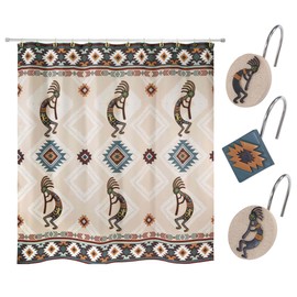 Avanti Linens - Shower Set, Fabric Shower Curtain & 12pc Shower Hooks, Tribal Inpsired Home Decor (Navajo Dance Collection)