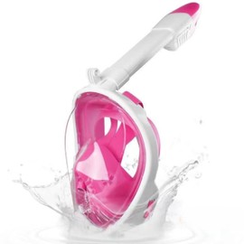 Kids Snorkel Mask Full Face, Snorkeling Gear with Safe Smooth-Breathing System Anti-Fog Leakproof, Wide View Diving Mask Snorkeling Set with Removable Camera Mount and Mesh Bag (Pink)