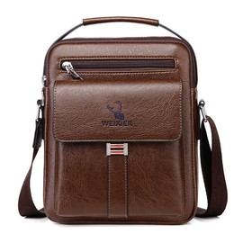 Maxoner PU  Trend Retro Men's Shoulder Bag Waterproof Carry-on Bag Messenger Bag Men's Backpack - Color: Dark Brown
