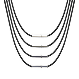 LIURFLNC 4 Stück Lederkette Damen, Lederkette Herren, 2mm Dicke Schwarz Halskette Lederhalsband Männer mit Edelstahl Verschluss, Kunstleder Lederhalsband Damen (40-55cm)