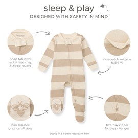 Burt's Bees Baby Boys' Organic Cotton Sleep and Play Footed Pajamas, One-piece Zip Front Romper, Baby Essentials