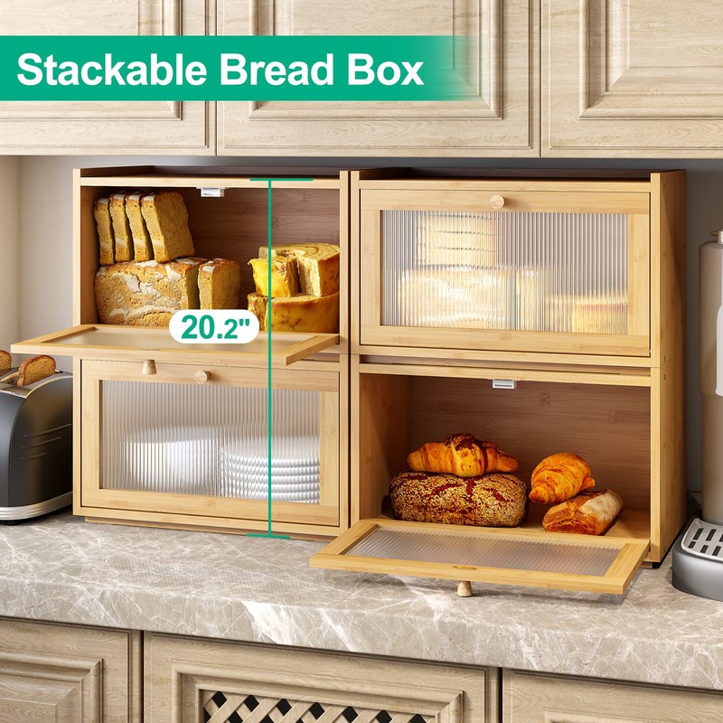 kiplant Large Bread Box for Kitchen Counter, Bamboo Bread Storage