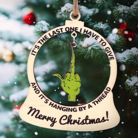 Funny Christmas Wooden Ornaments Xmas Tree Holiday Party Decorations, Naughty Gag Gift for Adults Green Fingers Merry Christmas Tree Hanging Ornaments Home Decor